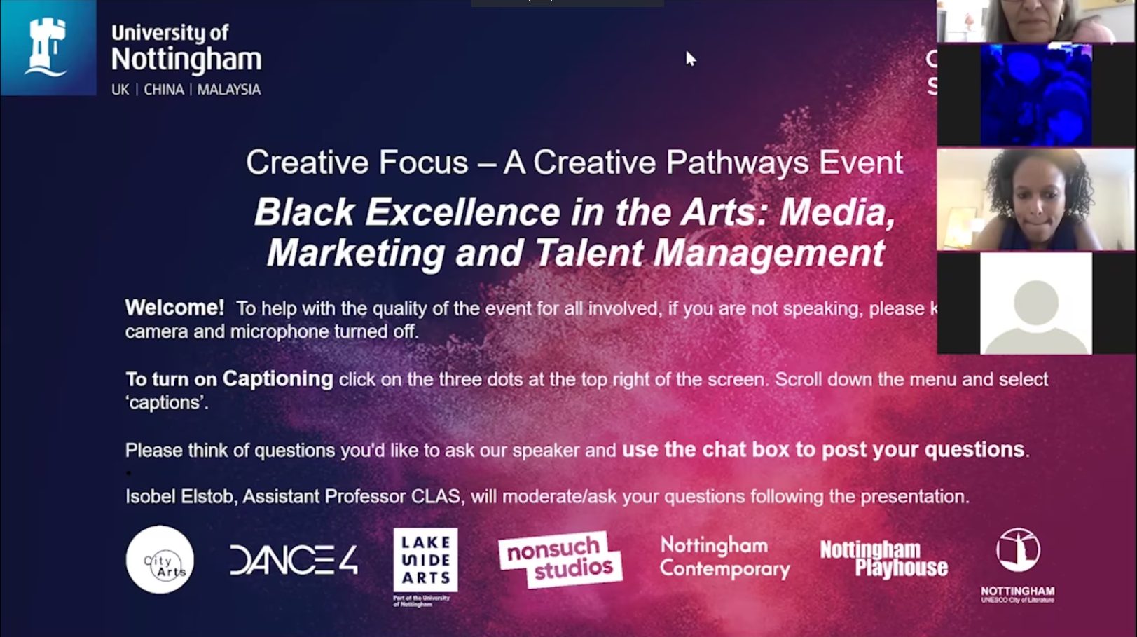 The opening slide of the Creative Focus video stream.